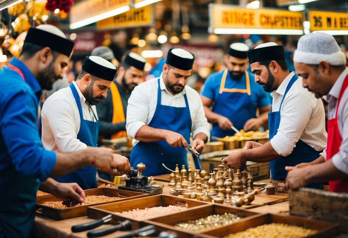 A group of craftsmen in Ringe compete for the best offer showcasing their skills and expertise in a lively marketplace settingEn gruppe håndværkere i Ringe konkurrerer om det bedste tilbud viser deres færdigheder og ekspertise i et livligt markedsmiljø